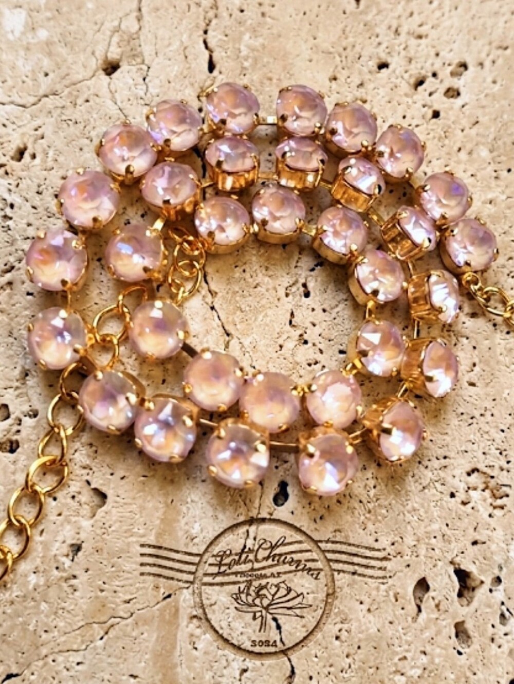 Dusty Pink Light Mauve Crystal Necklace in 14k Gold Plated